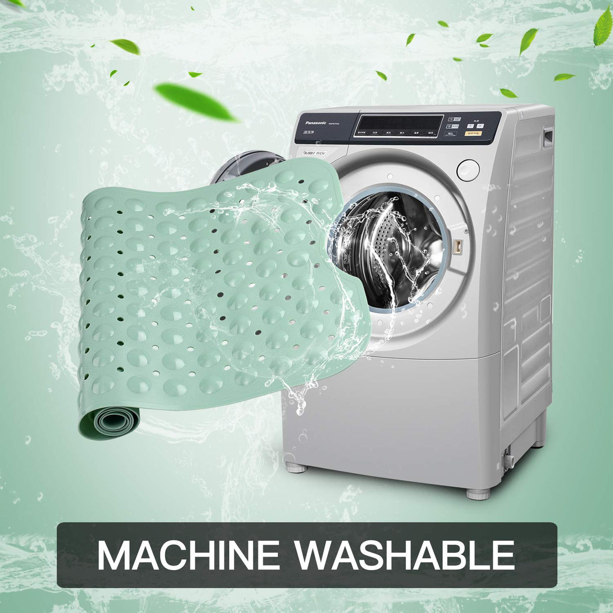 YINENN Bath and Shower Safety Mats 40x16 inch, Non Slip with Suction Cups for Bathroom Stall and Tub Floor, Extra Large and Machine Washable, Drain Holes Keep Bathtub Clean, Light Green