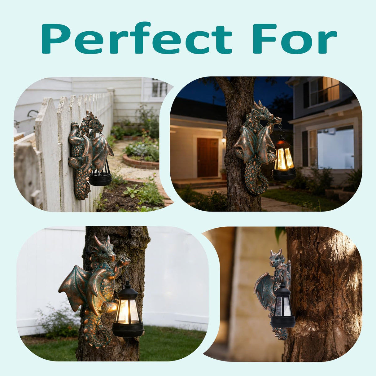 Goodeco Dragon Tree Hugger Garden Statue with Solar Lantern - 9.3 Inch Resin Dragon Decor for Outdoor, Perfect Dragon Gifts & Yard Decor(Bronze)