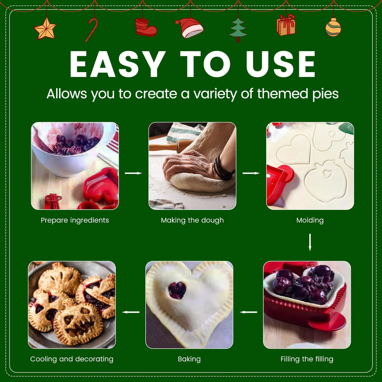 9PCS Mini Hand Pie Molds, Christmas Dough Presser Pocket Pie Molds Fits All Kinds of Festivals and Parties (Multicolor Green, mini)