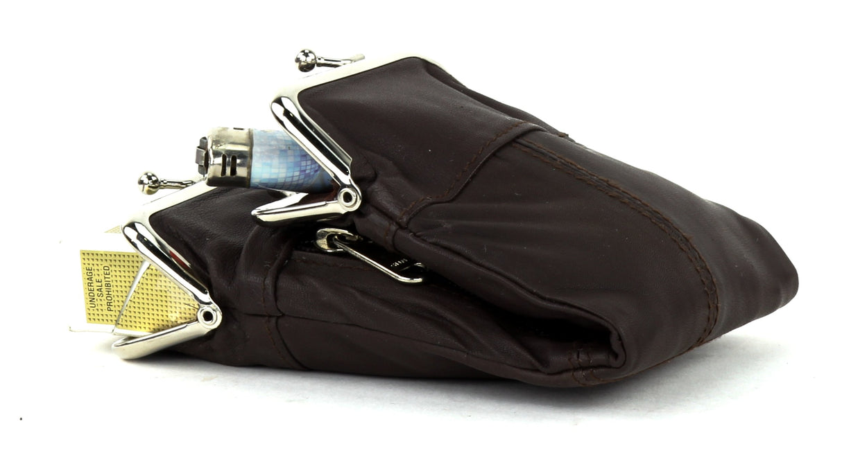 Leather Impressions Sturdy Cigarette Case - Make a Fashion Statement with The Elegant Cigarette Holder Featuring Dual Twist Clasp and a Zipper Pocket, Classic Long-Lasting Lighter Holder (Brown)