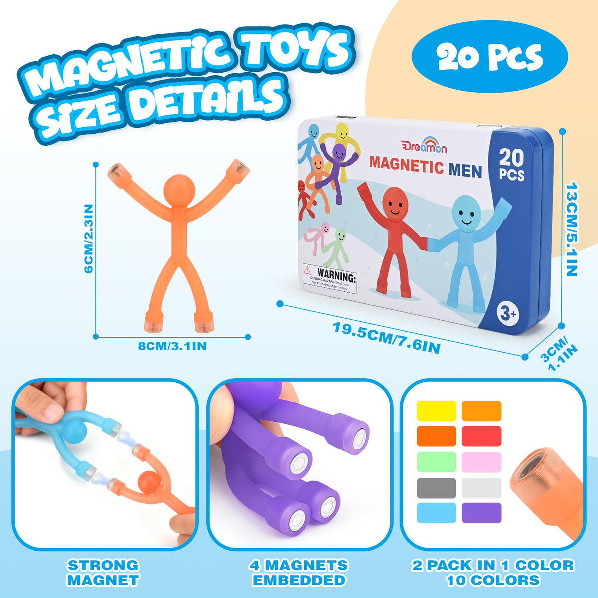 20Pcs Magnetic Travel Toys, Magnets Men for Kids with Portable Metal Box