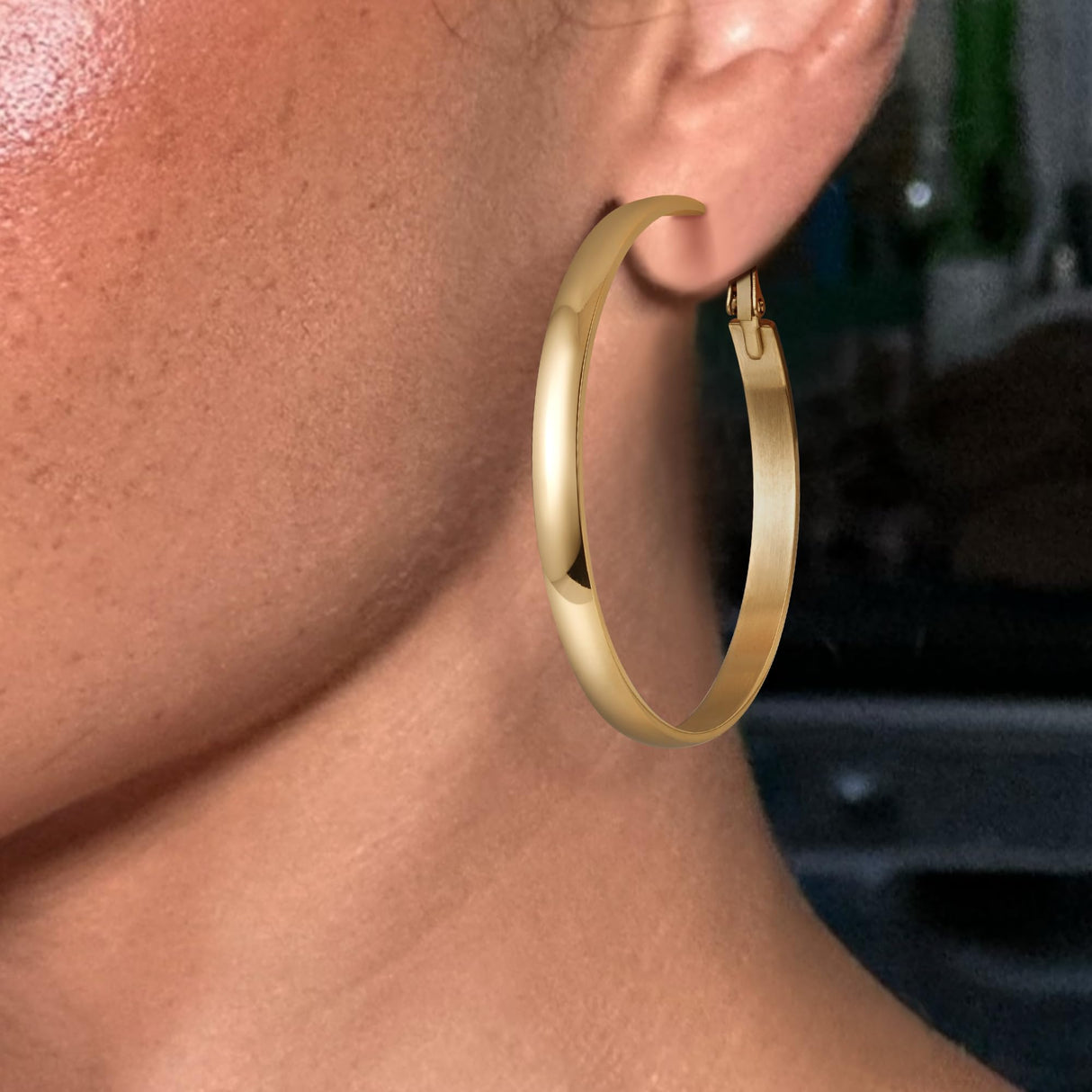 Jewlpire 14K Gold Plated Hoop Earrings for Women, Lightweight 14K Gold Plated Hoops Earring, 5mm Width Medium Hoops Earrings for Women Trendy 40 mm