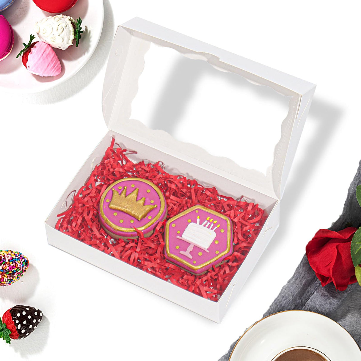 RomanticBaking 100 Pack White 7 x 4 3/8 x 1 1/2inches Cookies Boxes with Window Christmas Bakery Packaging for Macaron Treat Boxes Chocolate Truffle