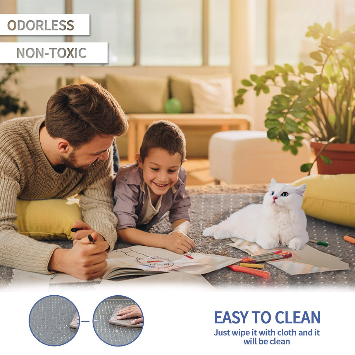 Amyracel Clear Chair Mat for Low Pile Carpet, 53'' x 45'' Thick Computer Desk Chair Mat for Carpeted Floors, Easy Glide Plastic Floor Mat for Office Chair on Carpet Protection (45'' x 53'' with Lip)