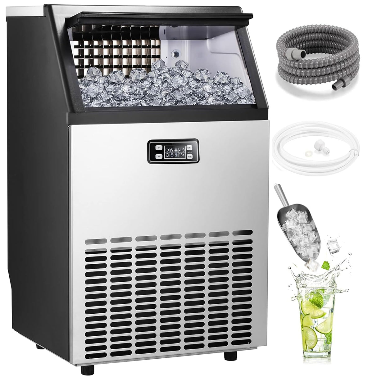 Commercial Ice Maker,2025 Upgraded-101lbs/24H Stainless Steel Ice Machine with 33lbs Storage Capacity, Auto Self-Cleaning, LED Digital Display, 45 Ice Cubes in 12 Mins,Home/Bar/Restaurant