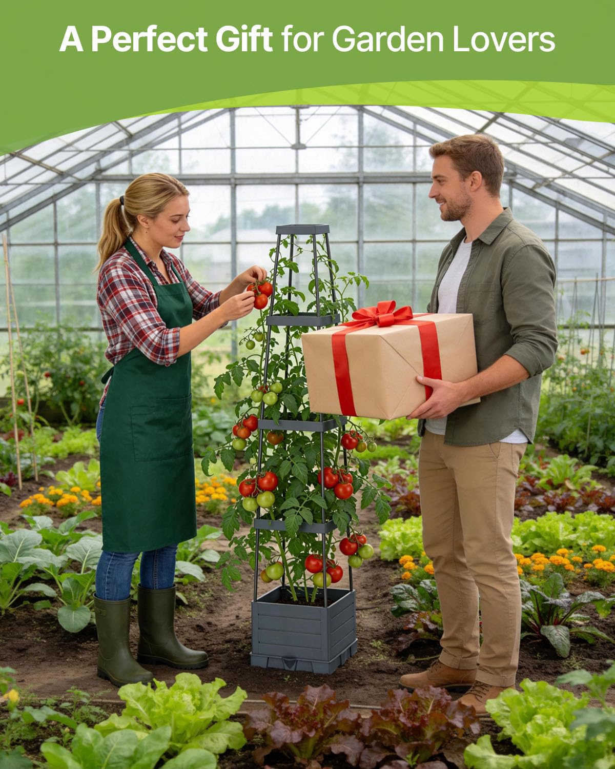 Suteck Raised Garden Bed with Trellis, 2PK Self-Watering Tomato Planter Box