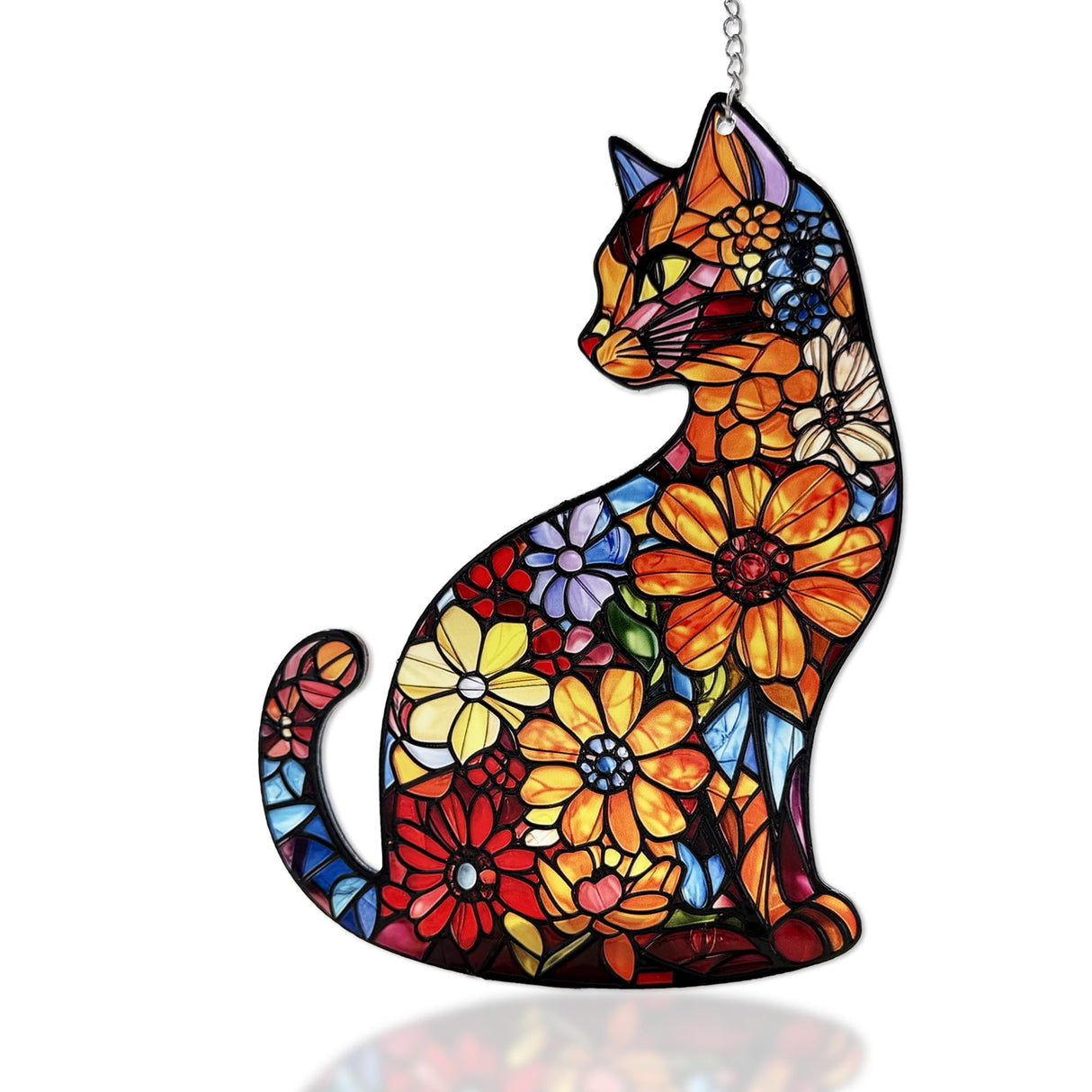 Cat Stained Glass Suncatcher Window, Hanging Sun Catchers Indoor Window, Suncatcher for Mom/Women (Black Cat)