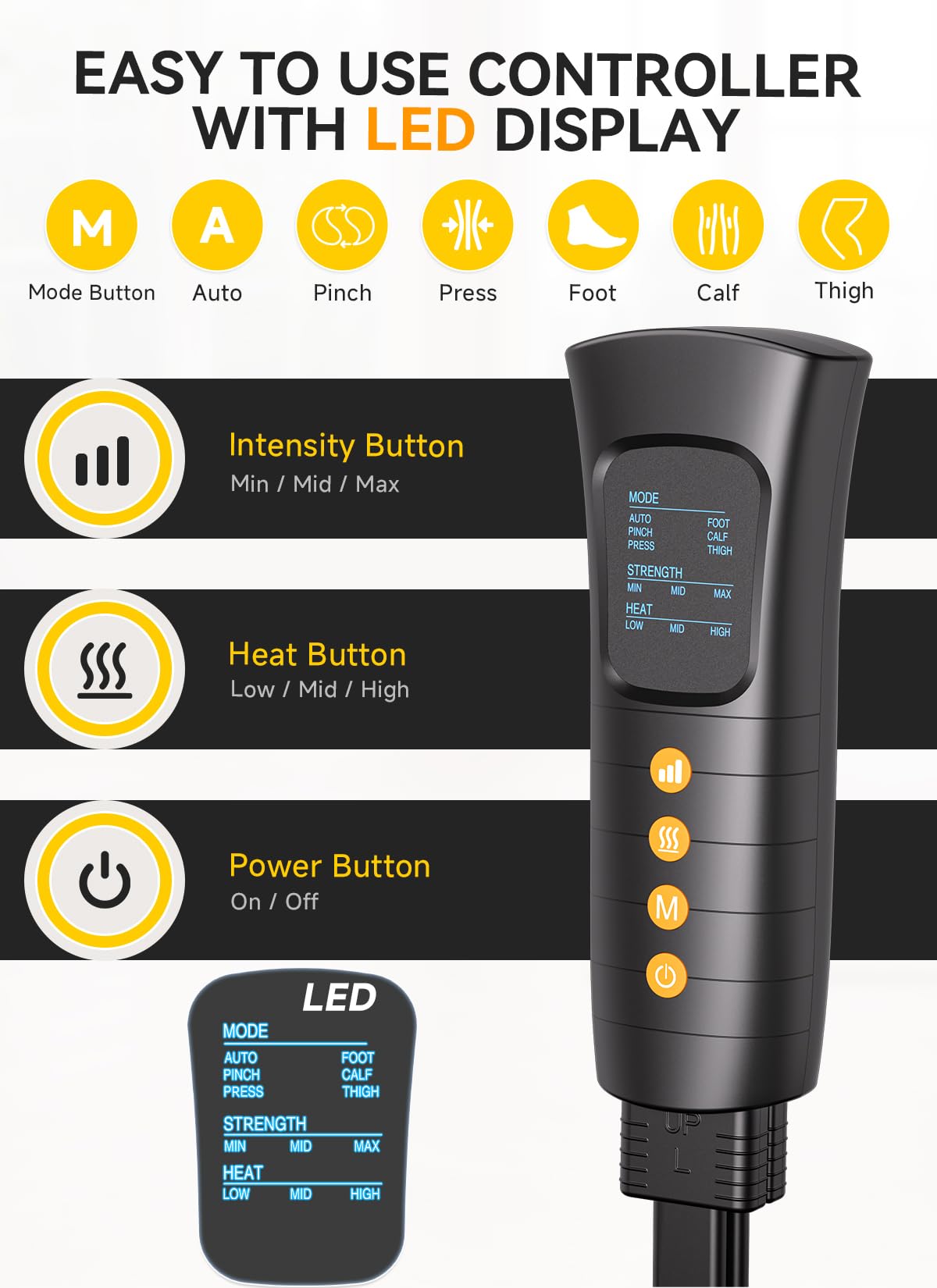 ITCPRL Leg Massager with Heat and Compression, Foot Calf & Thigh Massage for Circulation and Pain Relief, Leg Compression Massager with Handheld Controller 3 Intensities 6 Modes - FSA HSA Eligible