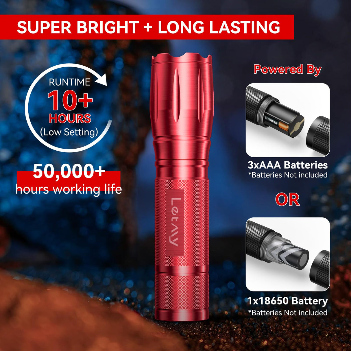 LETMY Tactical Flashlight S2000-2 Pack Bright Military Grade LED Flashlights High Lumens - Portable Handheld Flash Light, 5 Modes Zoomable Waterproof Flashlights for Home Emergency Camping- Pink