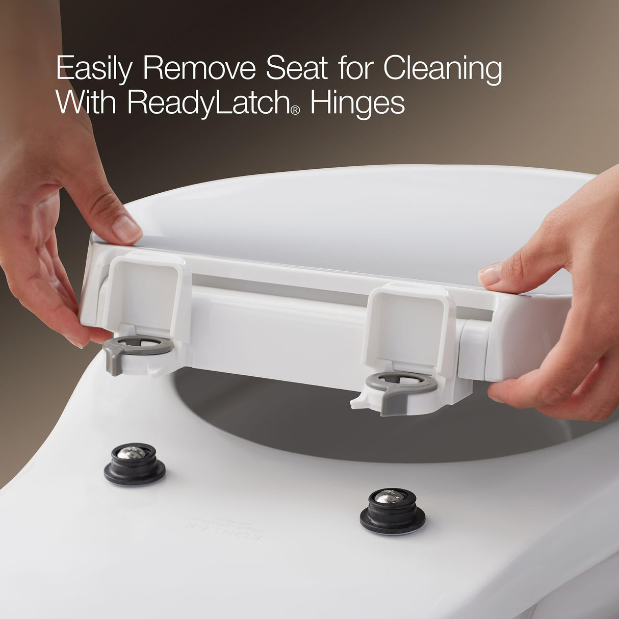 KOHLER 4636-RL-0 Cachet ReadyLatch Elongated Slow Close Toilet Seat Quiet Lid, Contoured Grip-Tight Bumpers Installation Hardware, Apartment Essentials, White