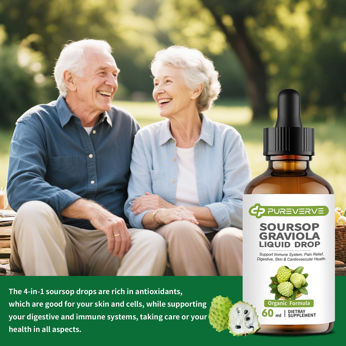 Purever Soursop Graviola Liquid Drop for Cell Support & Regeneration, Immune System and Gut Health Support, Soursop Bitters Liquid, Herbal Goodness, Sugar/Gluten Free, Natural Flavor, 2 Fl Oz