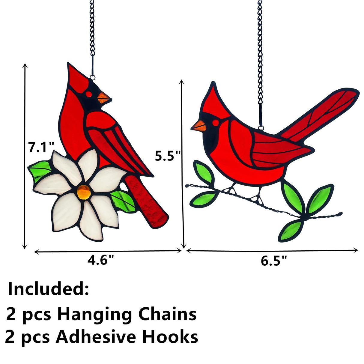 Lcensp 2 Packs Stained Glass Red Cardinal Memorial Gifts for Women, Stained Glass Window Hanging, Red Cardinal on Branch Ornament Suncatcher, Handmade Bird Decor Gift for Mom, Bird Lover
