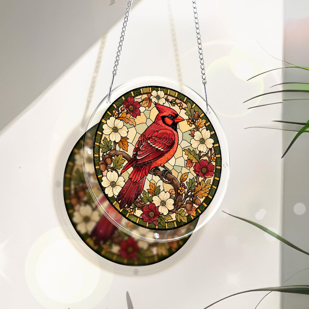 UNIQGIFTS Acrylic Puzzle Suncatcher, Northern Cardinal Sun Catchers Puzzle for Window Hanging, DIY Craft Puzzles for Adults, Ideal Gift for Women, Men, Wife, Mom, Home & Garden Decor, 7.4 in