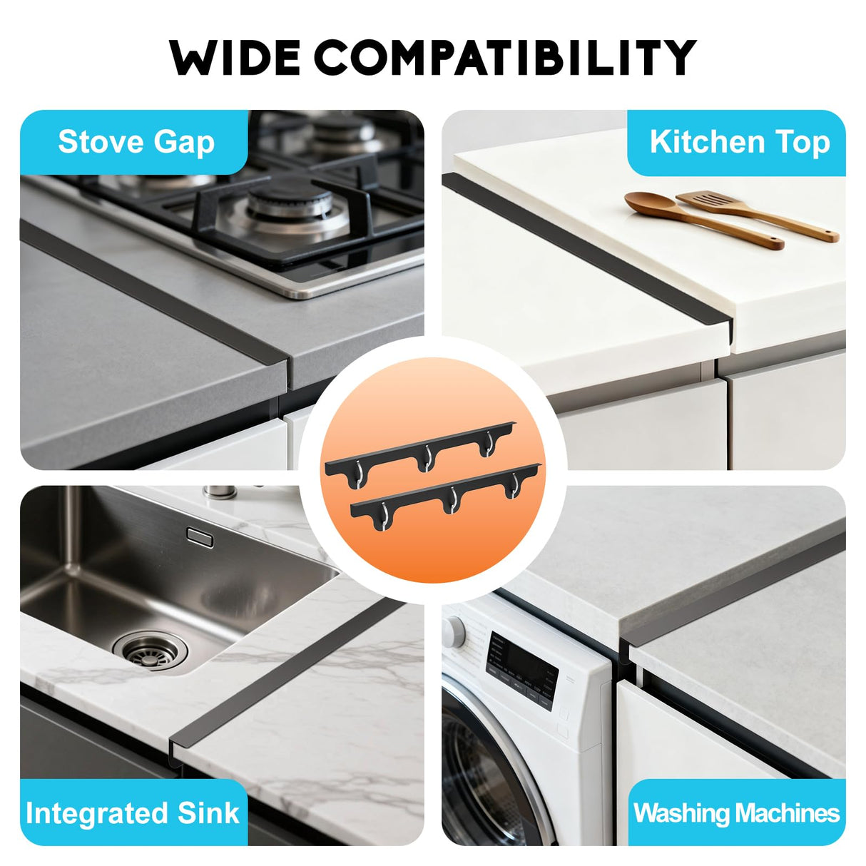 Stove Gap Covers - 2 Pack Stainless Steel Stove Gap Filler, Heat Resistant Oven Gap Filler - Length 23.4" Width 0.79", Spring Clip Design Non-Slip Stove Guard Between Stove Top & Counter - Black
