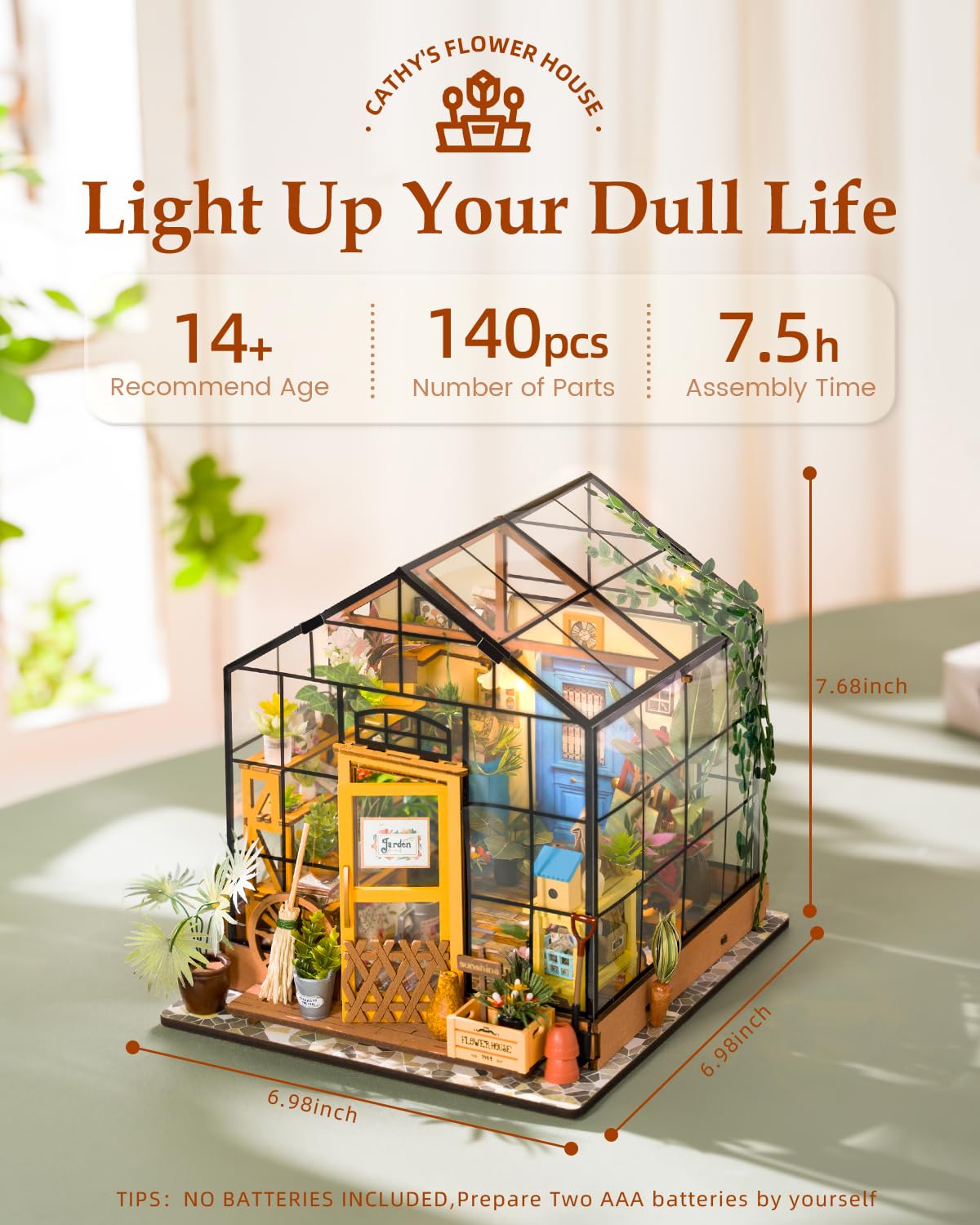 Rowood Miniature House Kit, DIY Miniature Greenhouse Dollhouse Kits for Adults, Mayberry Street Miniatures, Wooden Crafts for Adults, Gifts on Birthday Christmas - Cathy's Flower House