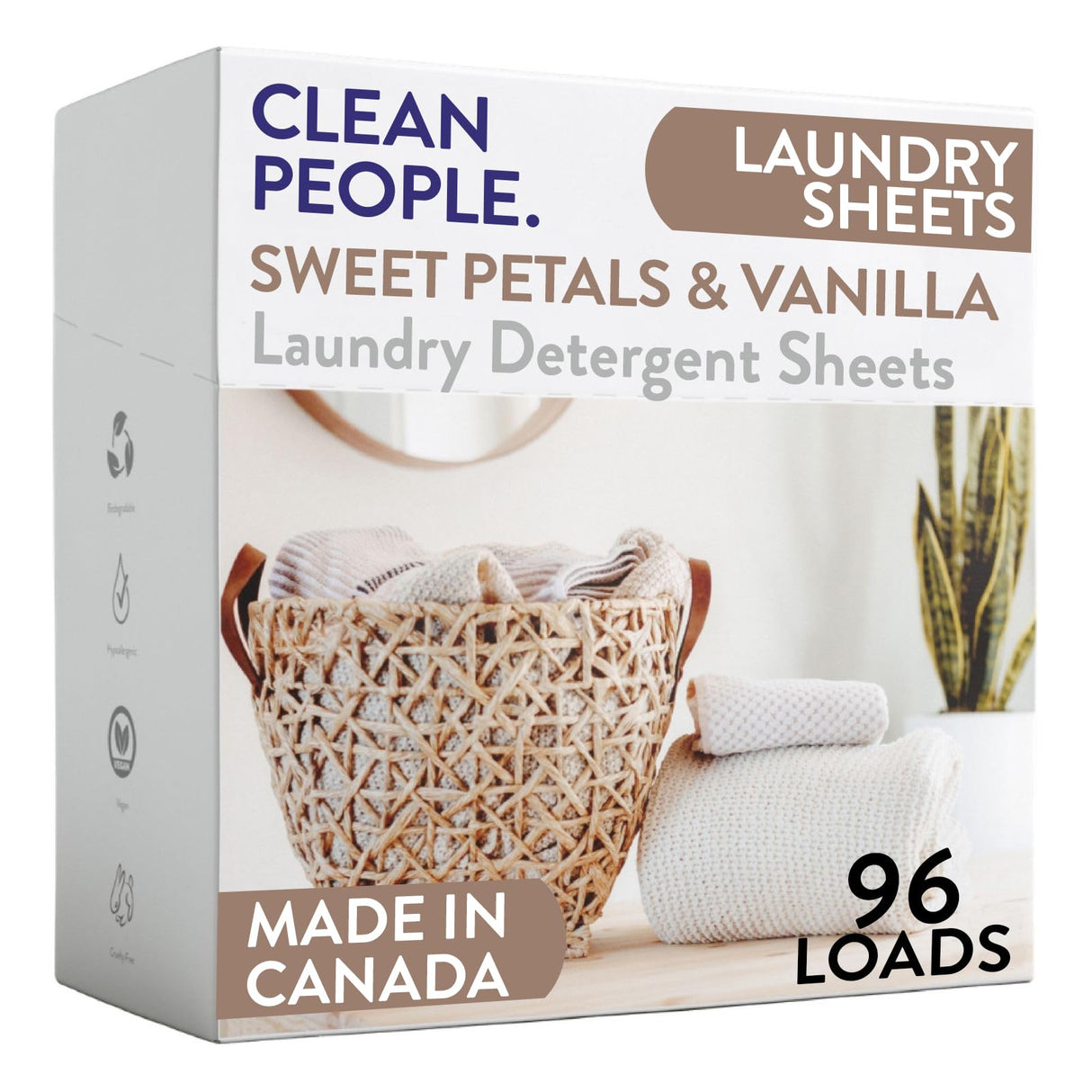 The Clean People Laundry Detergent Sheets - Laundry Soap - Ultra Concentrated, Recyclable Packaging, Stain Fighting - Sweet Petals & Vanilla, 96 Pack