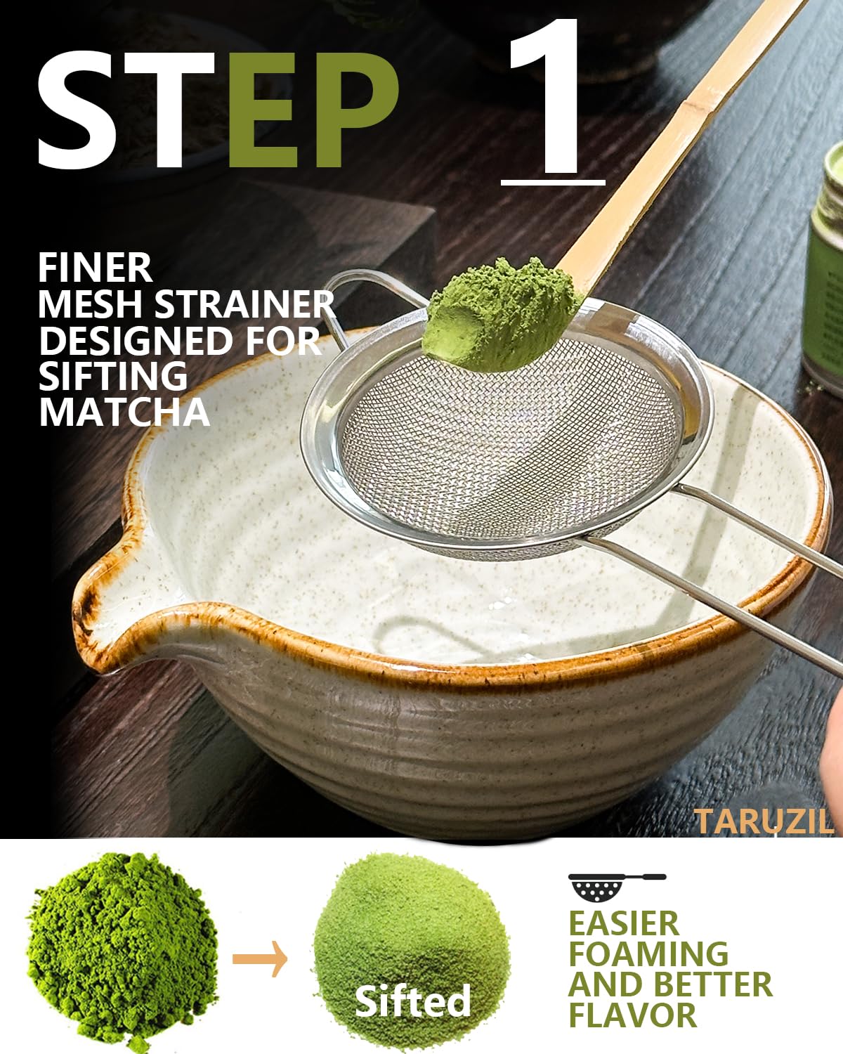 Taruzil Matcha Whisk Set with Matcha Bowl, Matcha Bamboo Whisk, Scoop, Sifter, Matcha Whisk Holder Unique Gifts for Women Men Girl Friend Home Kitchen Decor Gifts for Christmas, Birthday,Halloween