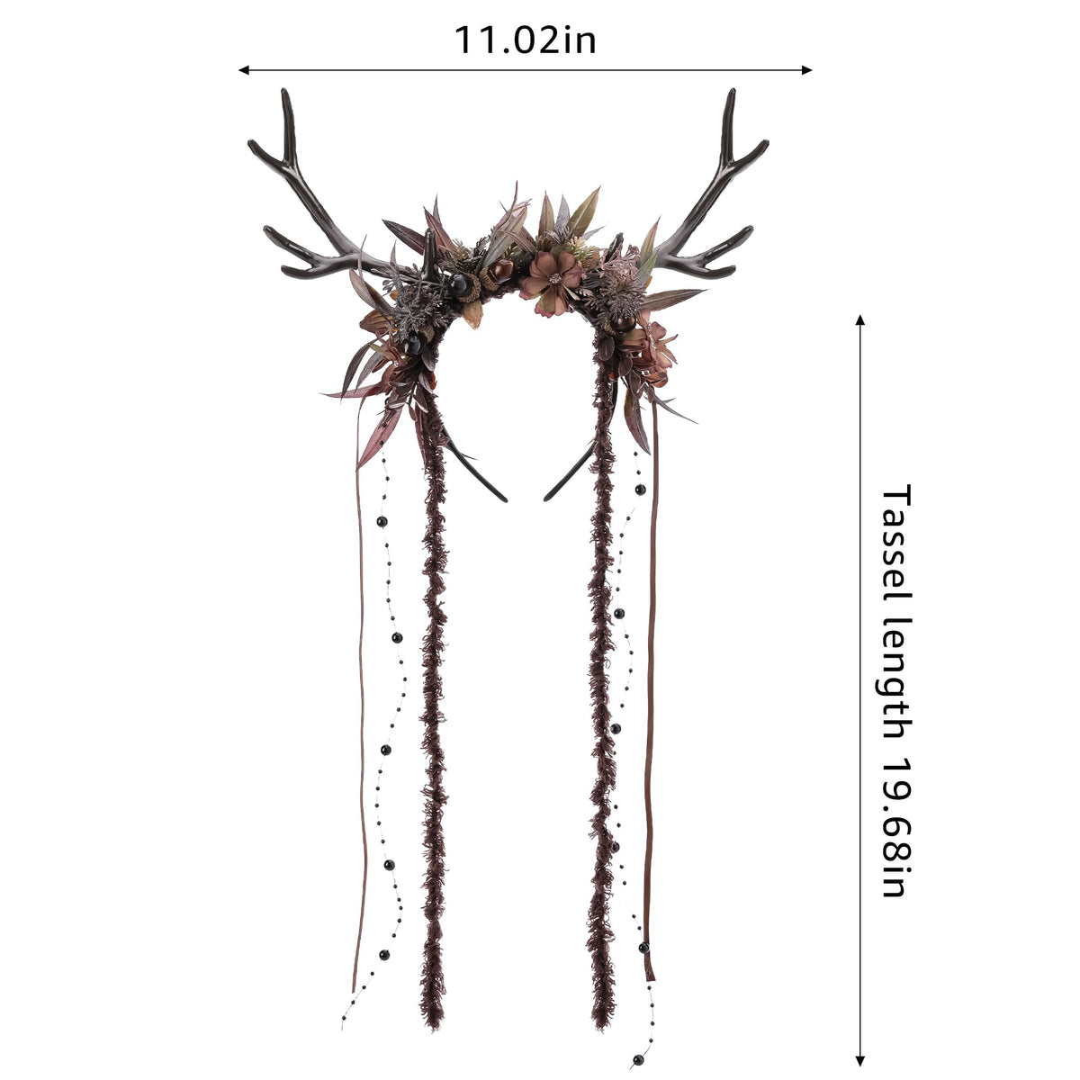 MOSTORY Dark Flower Deer Antlers Headband, Gothic Floral Reindeer Headpiece