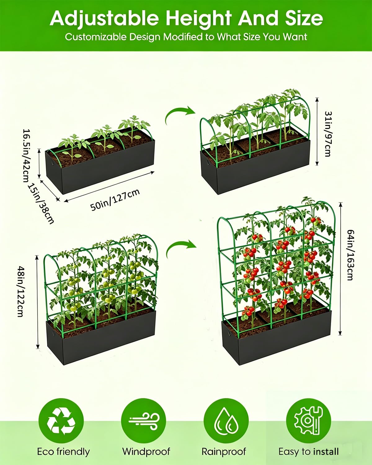 Cucumber Trellis with for Climbing Plants, Garden Trellis with Grow Bags, Metal Plant Trellis with Garden Netting for Vegetables Flowers Fruits (U-4 Arches)
