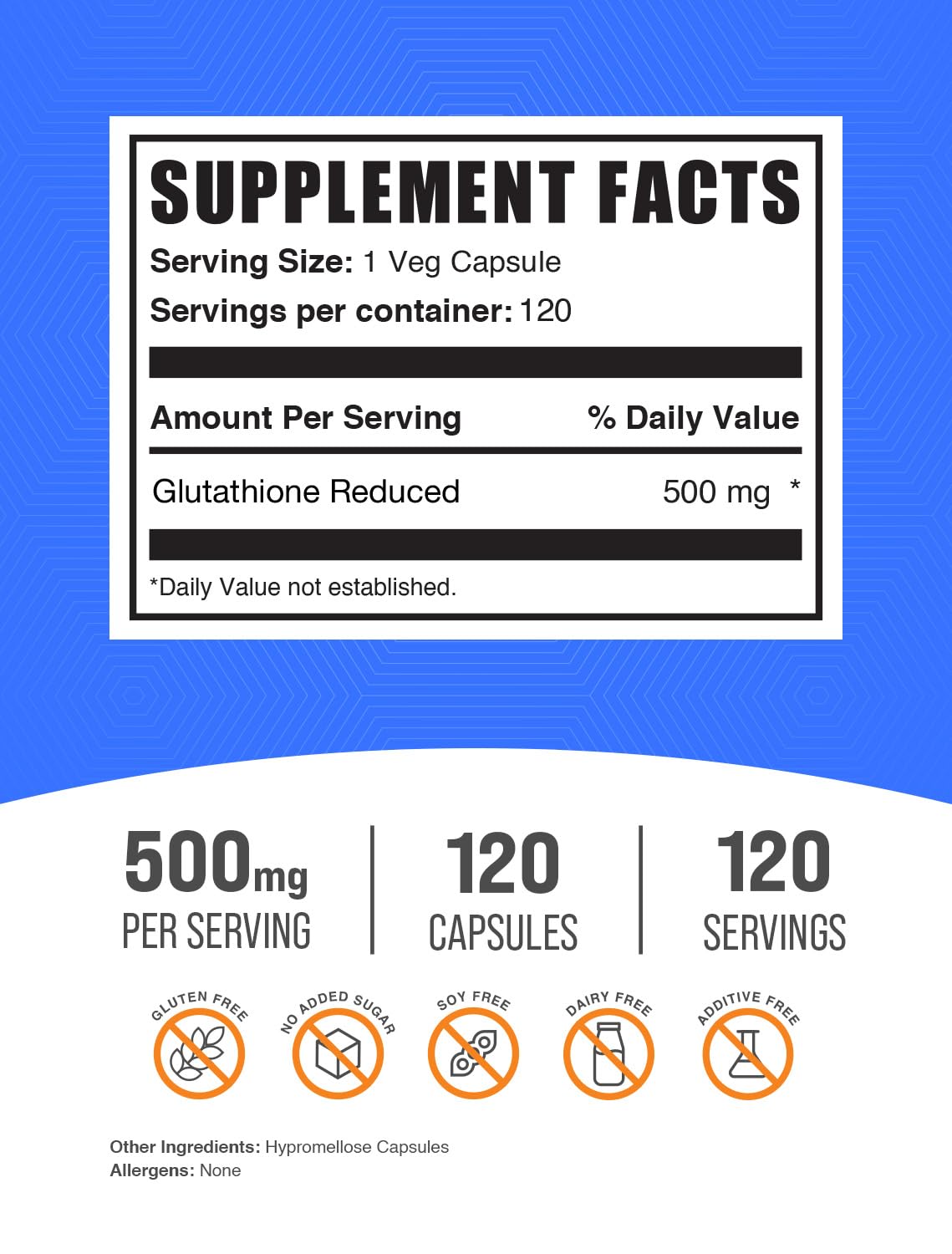 BulkSupplements.com Glutathione Reduced Capsules - Glutathione Supplement - Gluten Free, 1 Capsule Per Serving, 120 Capsules (Pack of 1)