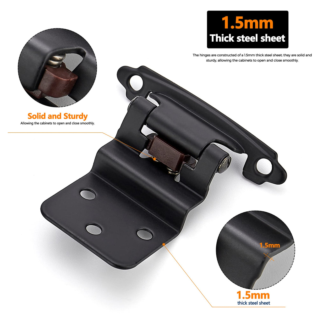 Ravinte 60 Packs (30 Pairs) 3/8" Inset Matte Black Cabinet Hinge, Self Closing Hinges for Kitchen/Bathroom/Furniture Cabinets & Doors. Decorative Hardware with Door Bumper.