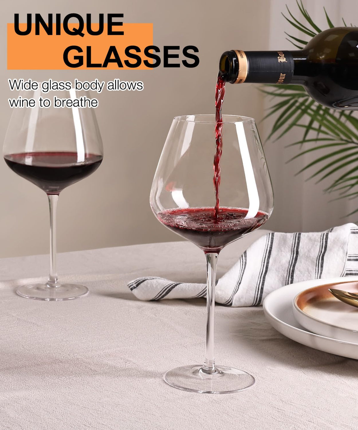 OJA Wine Glasses Set, Crystal Hand Blown Red Wine Glass Set of 4, 23 oz