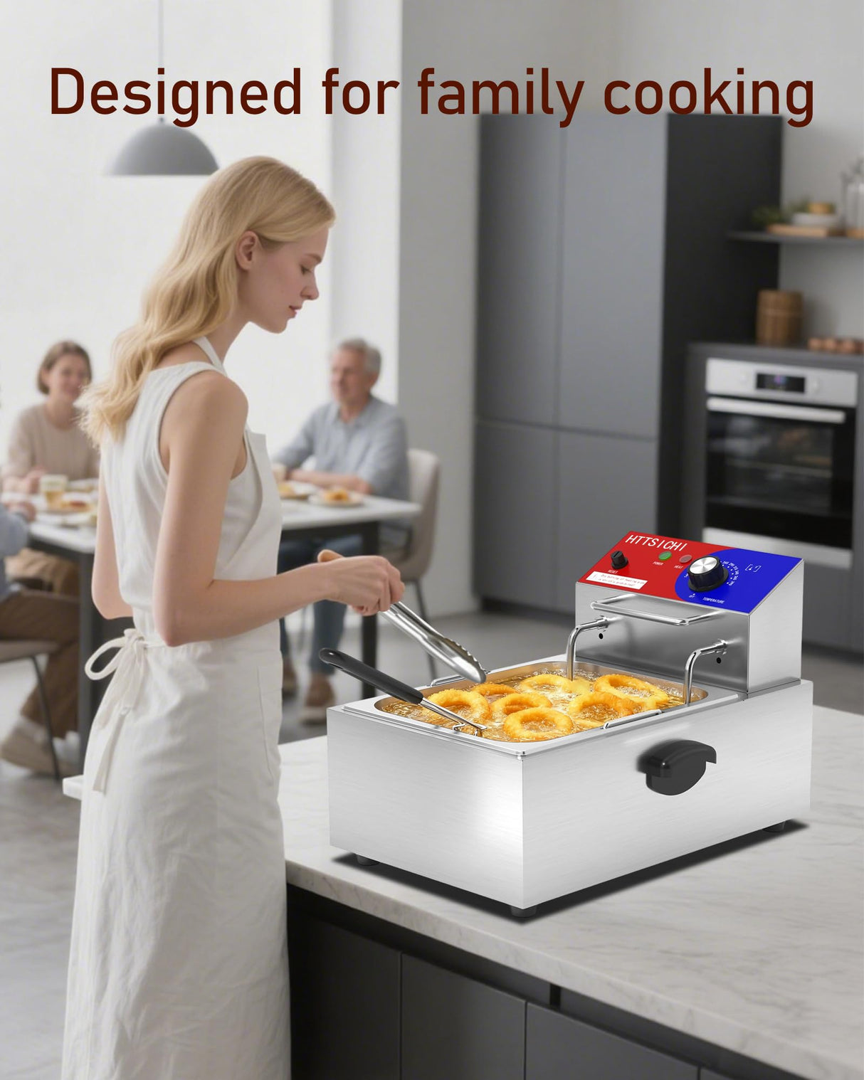 HTTSICHI Commercial Deep Fryer - 12 L Electric Deep Fryer with 6 L Basket, Commercial Deep Fryer with Basket, Stainless Steel Countertop Deep Fryer w/Adjustable Temperature and Restaurant Use
