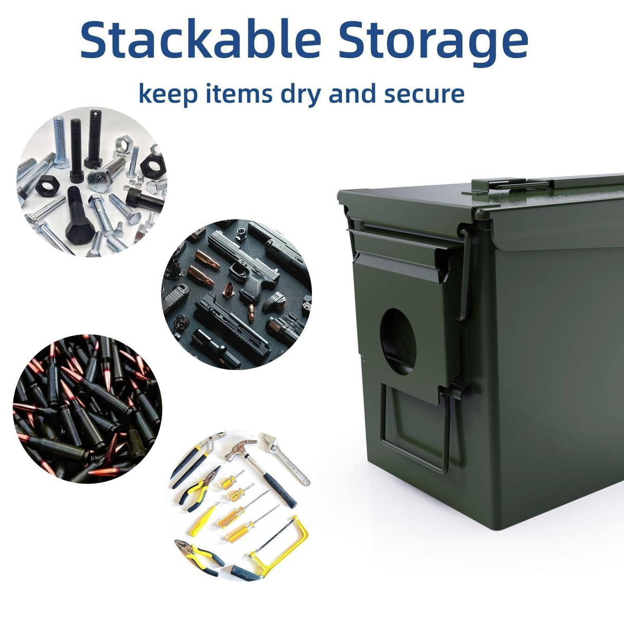 PATRON 50 Cal Ammo Can Metal 9mm Ammo Box Storage Crate Case for Shotgun Bullet Rifle Nerf Ammunition Waterproof Case-Gard Organizer Christmas Gifts for Men,Gift Boxes for Dad Husband Father (Green)