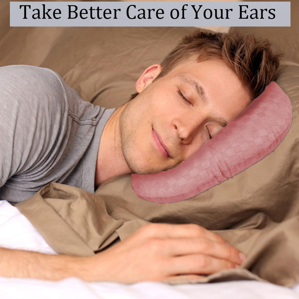 Wuronsa Ear Piercing Pillow for Side Sleepers, Pillow with an Ear Hole for CNH and Ear Pain Ear Inflammation Pressure Sores, O-Shaped Side Sleeping Pillow, Ear Guard Pillow (Light Pink)