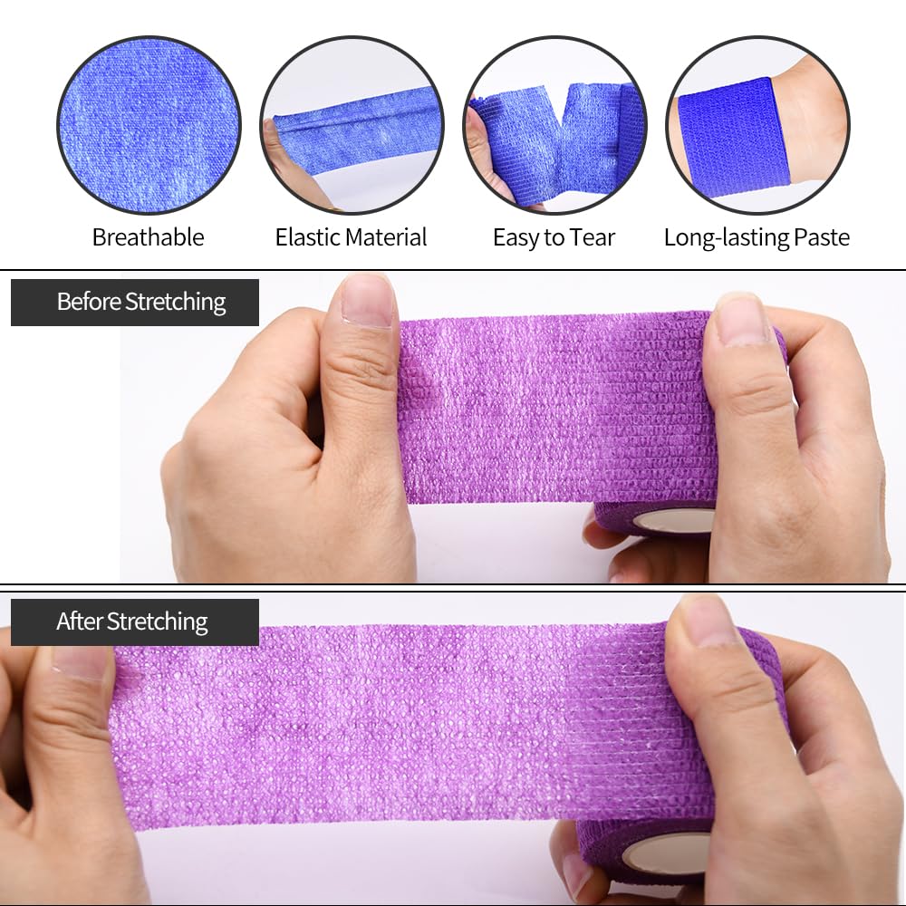 2" Self Adhesive Bandage Wraps, 24pcs Vet Wraps, 12 Colors, 5 Yard Self Adherent Wraps for Sports, Wrist, Ankle and Swelling (2", 12 Colors, 24pcs)
