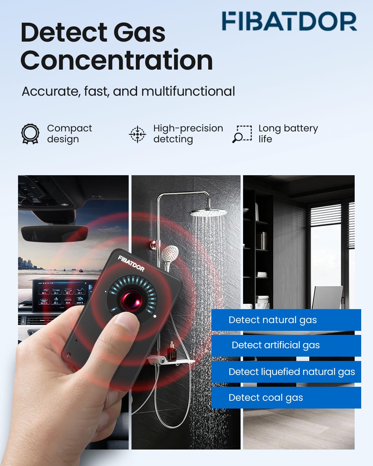 FIBATDOR Carbon Dioxide Detector Portable CO2 Monitor Travel Hotel Room CO2 Detector with LED Display Alarm Precision Sensor Real-Time Combustible Gas Concentration Detectors Compact Long Battery Life