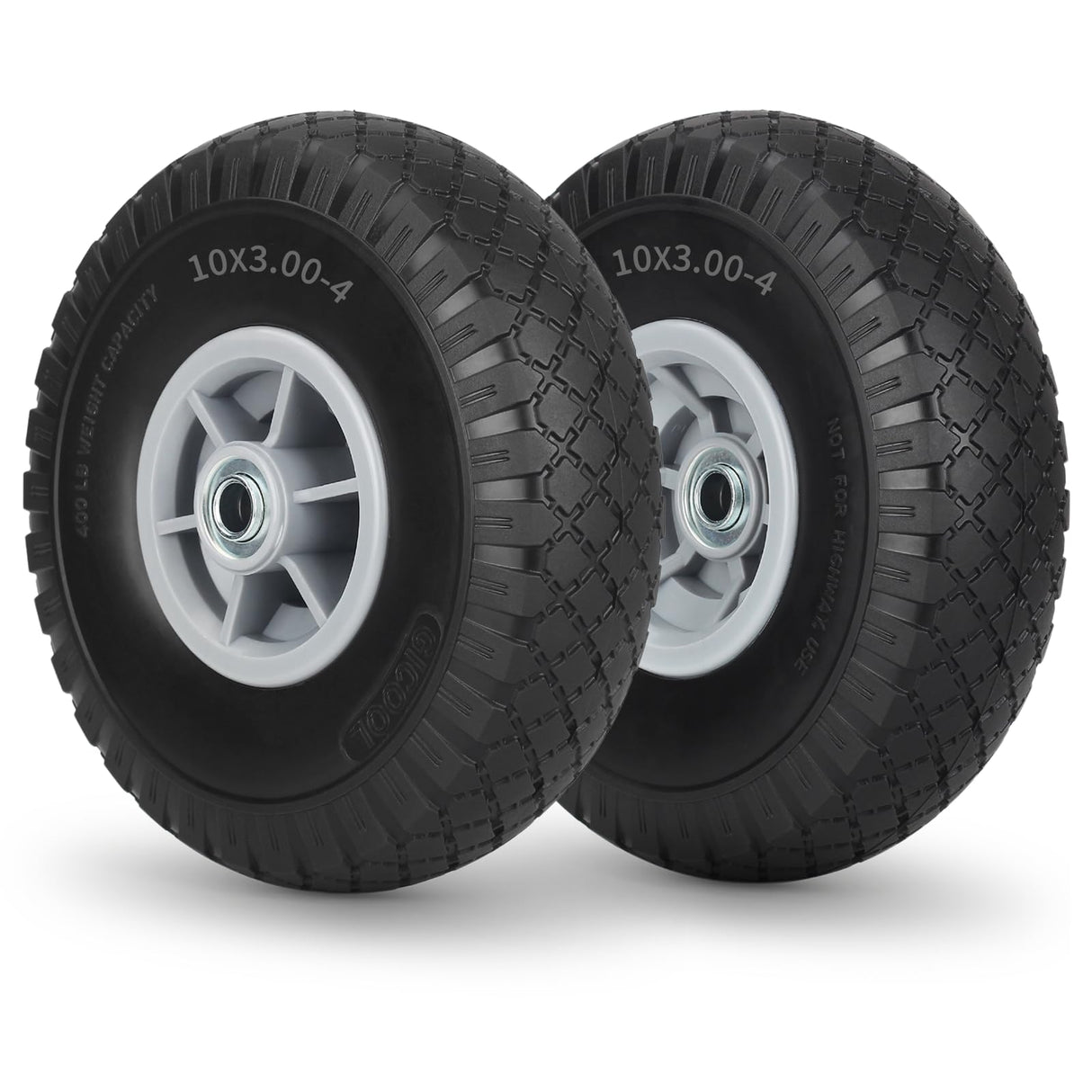 10x3.00-4 Flat Free Tire, 10" Heavy Duty Replacement Tire and Wheel Assemblies, Compatible Cosco Hand Trucks and Trolley Carts, 5/8" Axle Bore Hole, 2.2" Offset Hub, 2-Pack