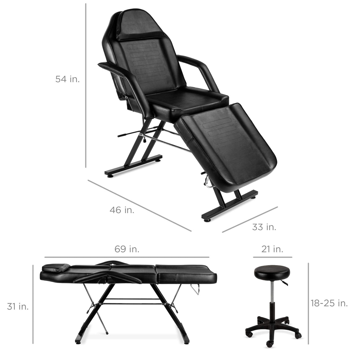 Best Choice Products 71in 3-Section Multipurpose Massage Bed, Spa & Salon Facial, Tattoo Chair w/Hydraulic Stool, Removable Headrest, Facial Cradle, Towel Hanger - Black