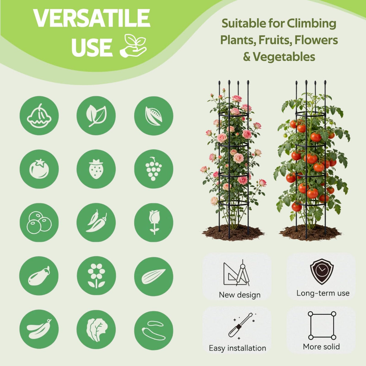 2 Pack Tomato Cages for Garden - Heavy Duty Tomato Trellis for Climbing Plants Outdoor & Indoor - 63 Inch Adjustable Tall Plant Cage & Support Garden Stakes for Pots Vegetables Flowers Fruits Vines