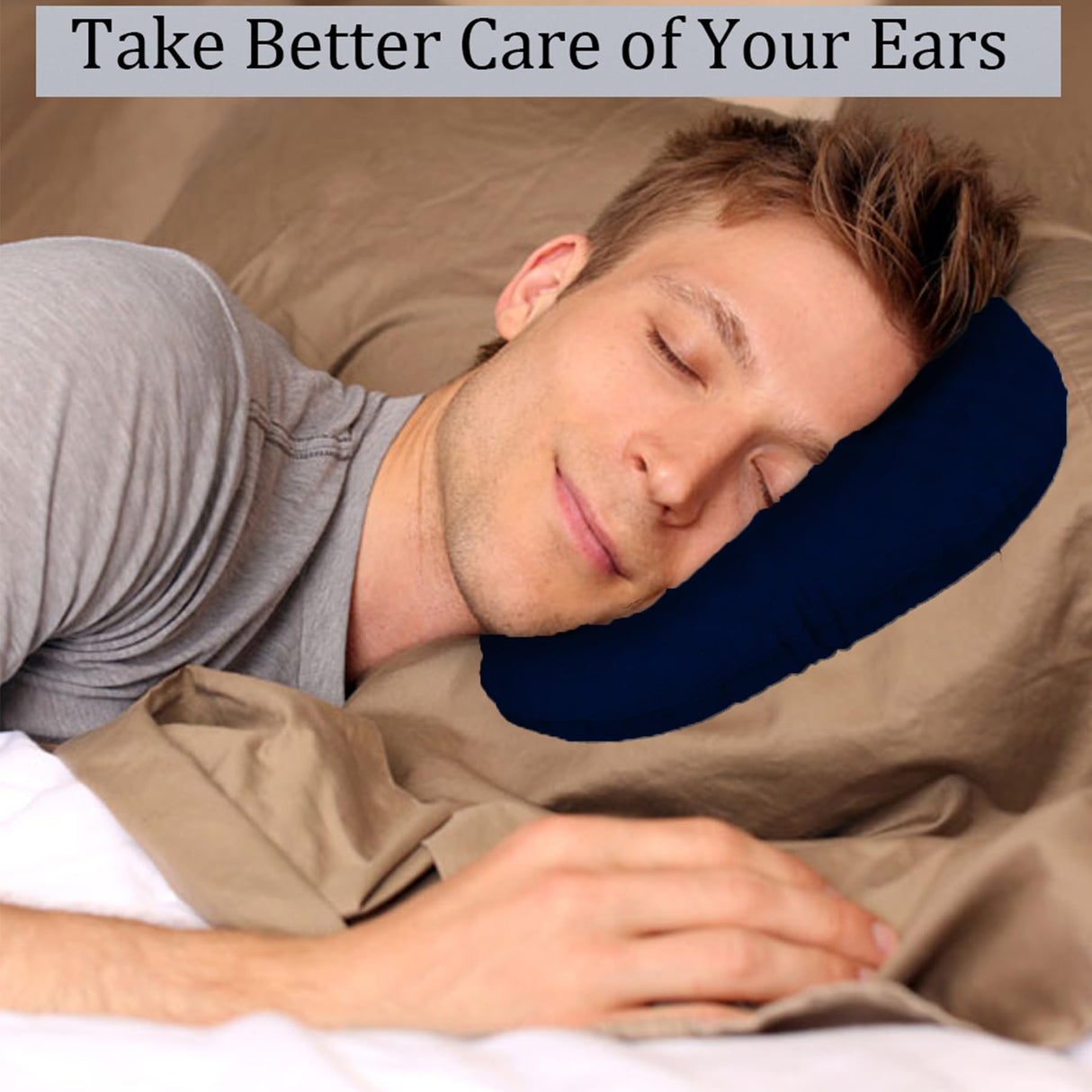 Wuronsa Ear Piercing Pillow for Side Sleepers, Pillow with an Ear Hole for CNH and Ear Pain Ear Inflammation Pressure Sores, O-Shaped Side Sleeping Pillow, Ear Guard Pillow (Ink-Blue)