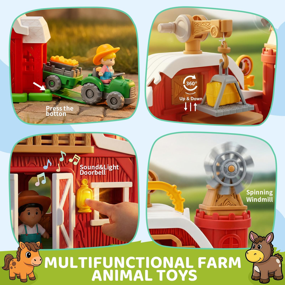 30-Piece Upgraded Farm Animal Big Barn Playset Gifts for Toddlers Christmas
