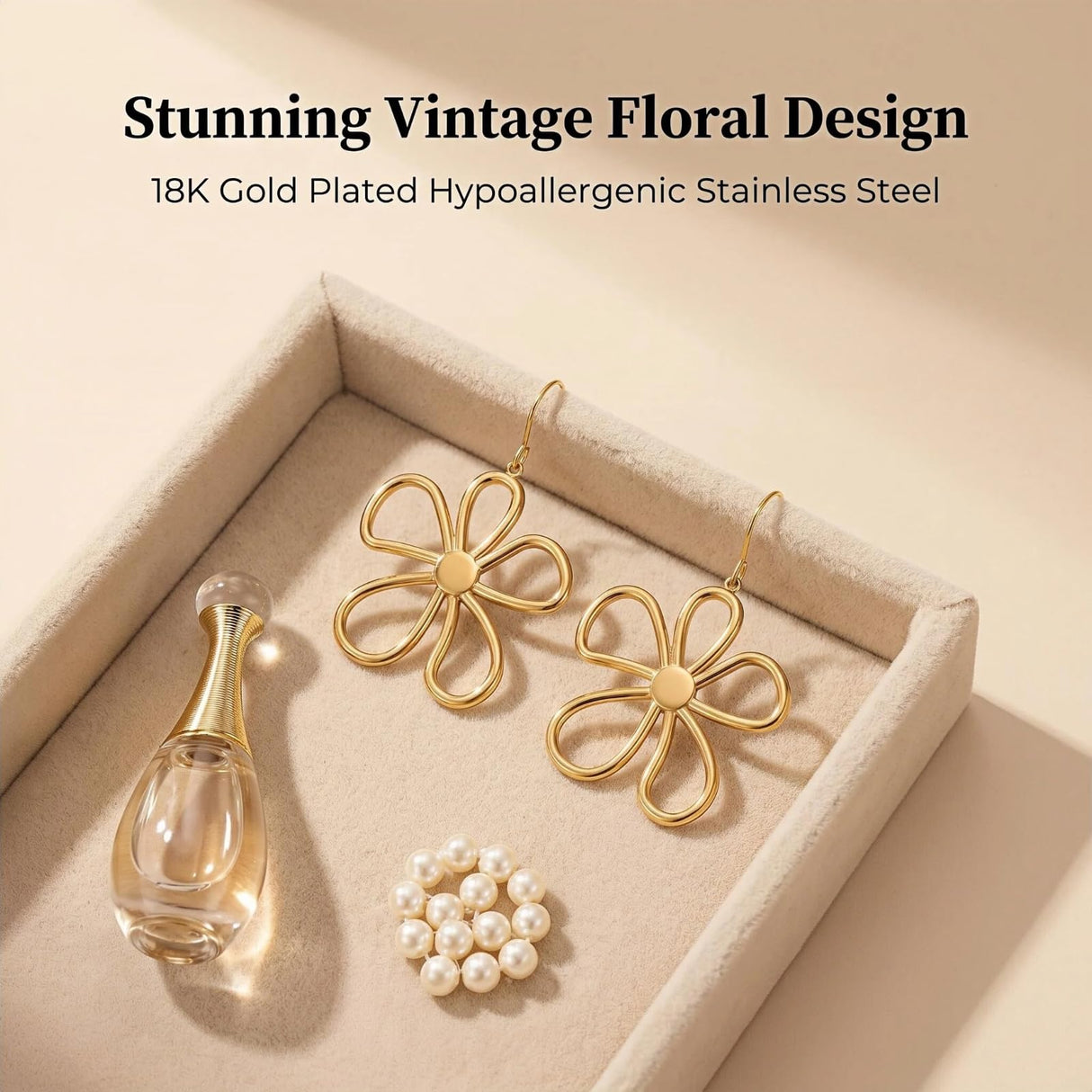 Hpoewre Gold Flower Statement Earrings for Women, Large Chunky Bohomian Summer Beach Floral Earring, Irregular Bold Exaggerated Earrings (Flower 7)