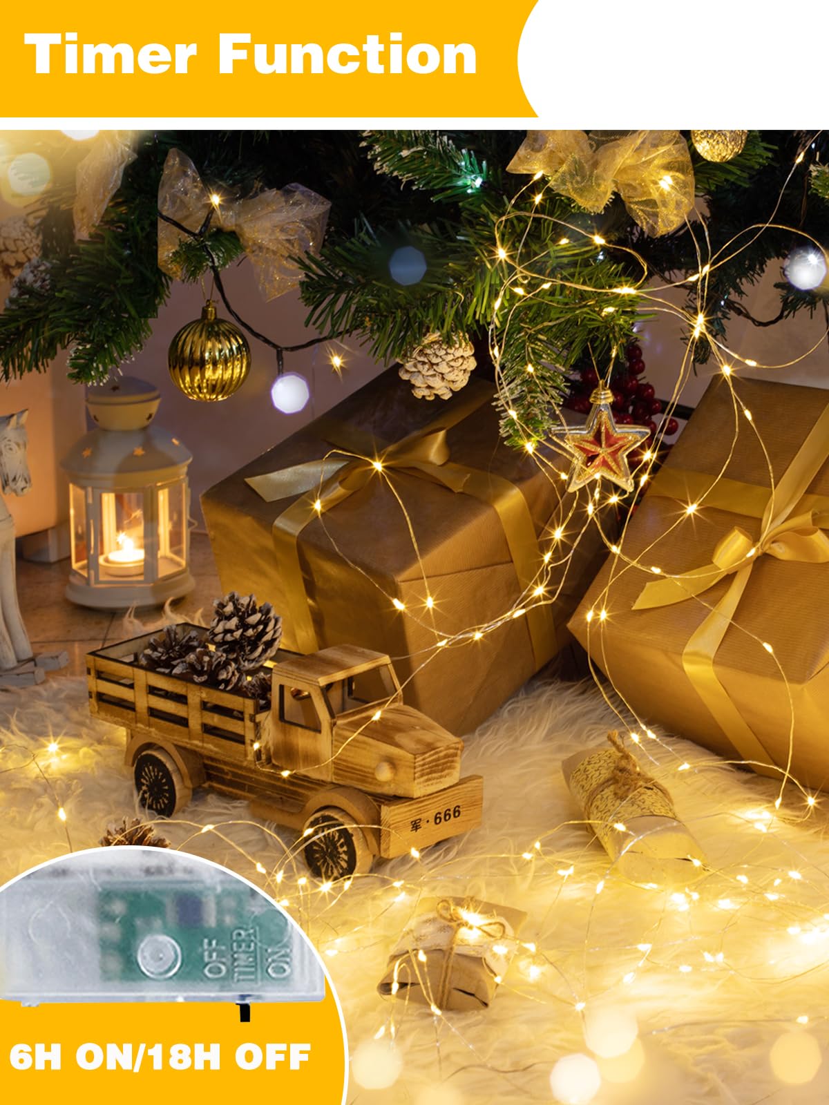 4 Pack 60 LED Fairy Lights Battery Operated with Timer, 20FT Waterproof Twinkle Lights Indoor Outdoor, Cuttable String Lights for Bedroom, Wedding, DIY, Centerpiece, Christmas Decorations (Warm White)