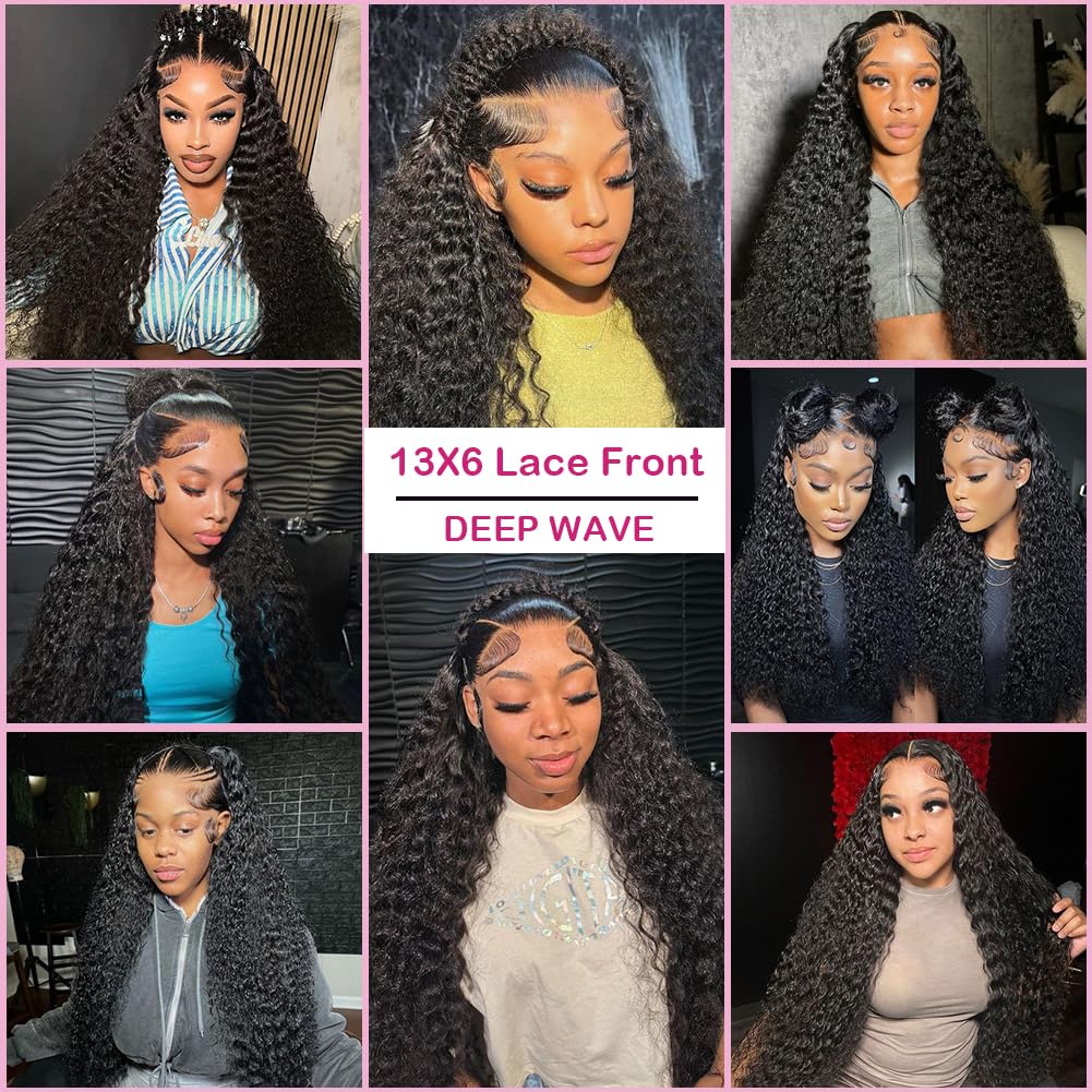 EGOTOI 250% Density HD Lace Front Wigs Human Hair 13x6 Deep Wave Lace Front Wigs Human Hair 28inch Bleached Knots Pre Plucked Curly Human Hair Wig for Women 100% Human Hair Natural Color