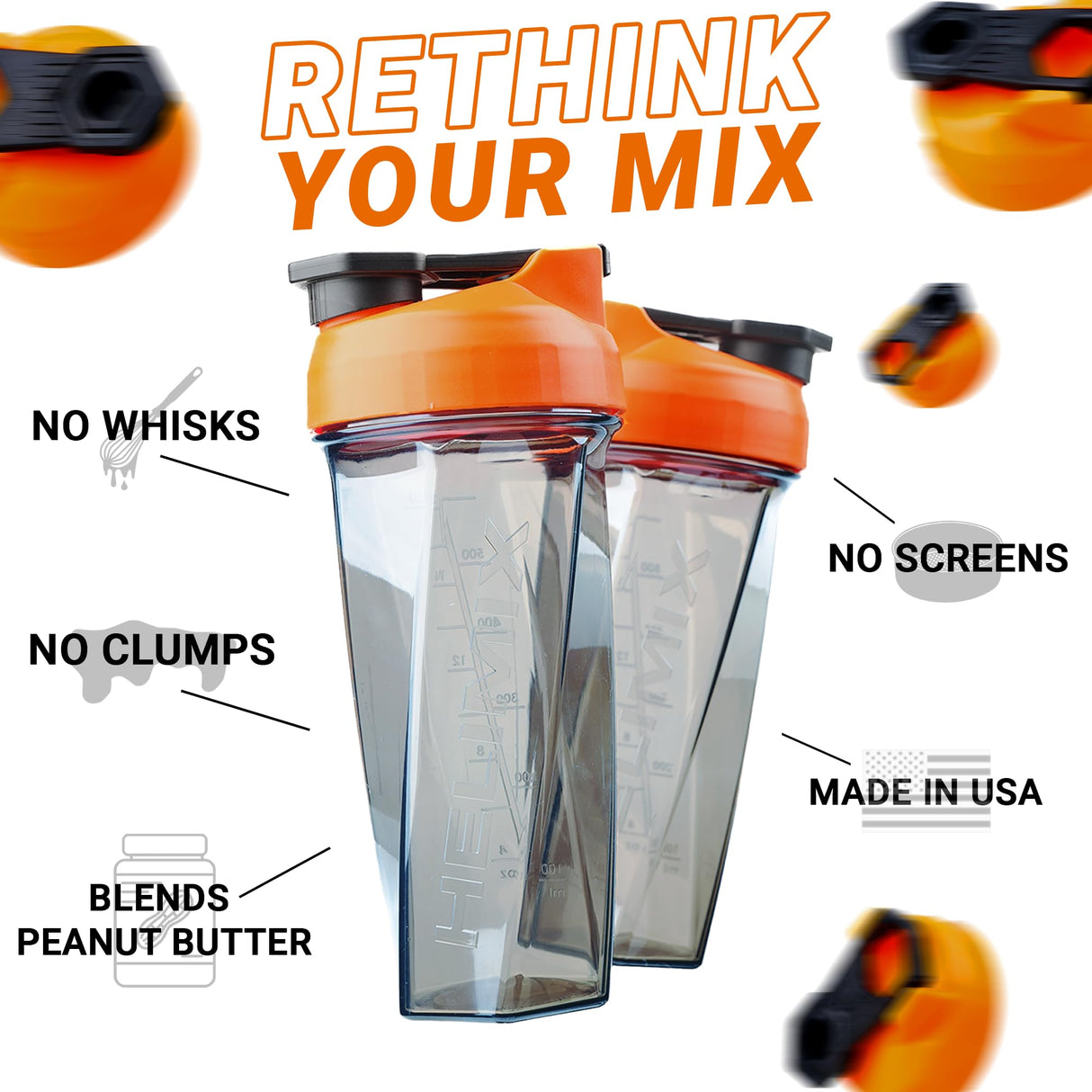 HELIMIX 2.0 Vortex Blender Shaker Bottle Holds upto 28oz | No Blending Ball or Whisk | USA Made | Portable Pre Workout Whey Protein Drink Shaker Cup | Mixes Cocktails Smoothies Shakes | Top Rack Safe