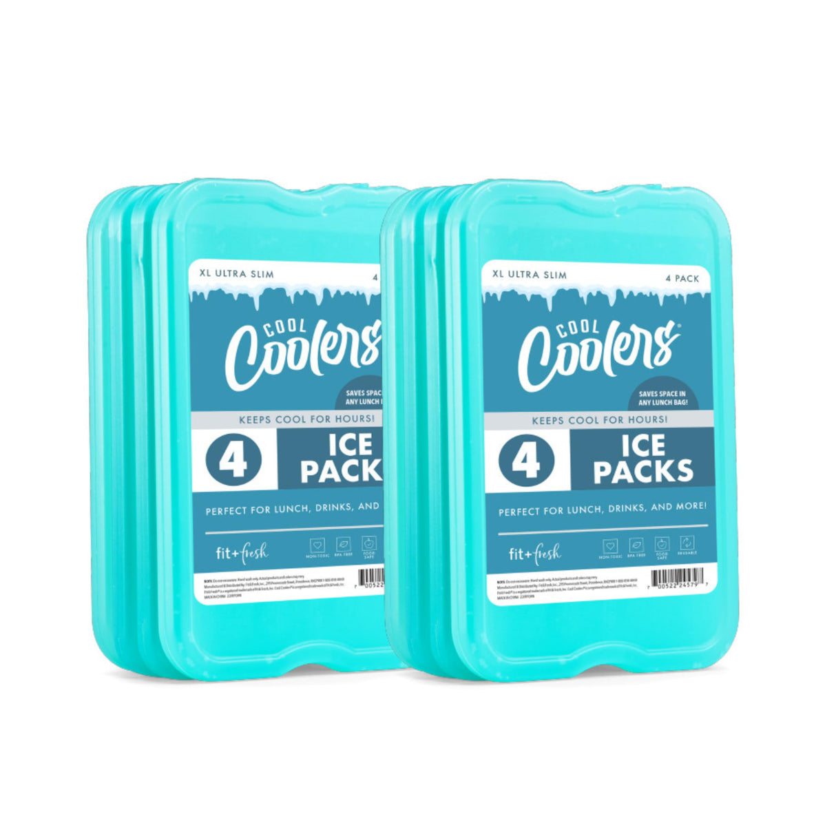 Cool Coolers by Fit + Fresh Slim Compact Reusable XL Ice Pack, Perfect for Lunch Boxes, Coolers, and Beach Bags, 8 Pack, Green