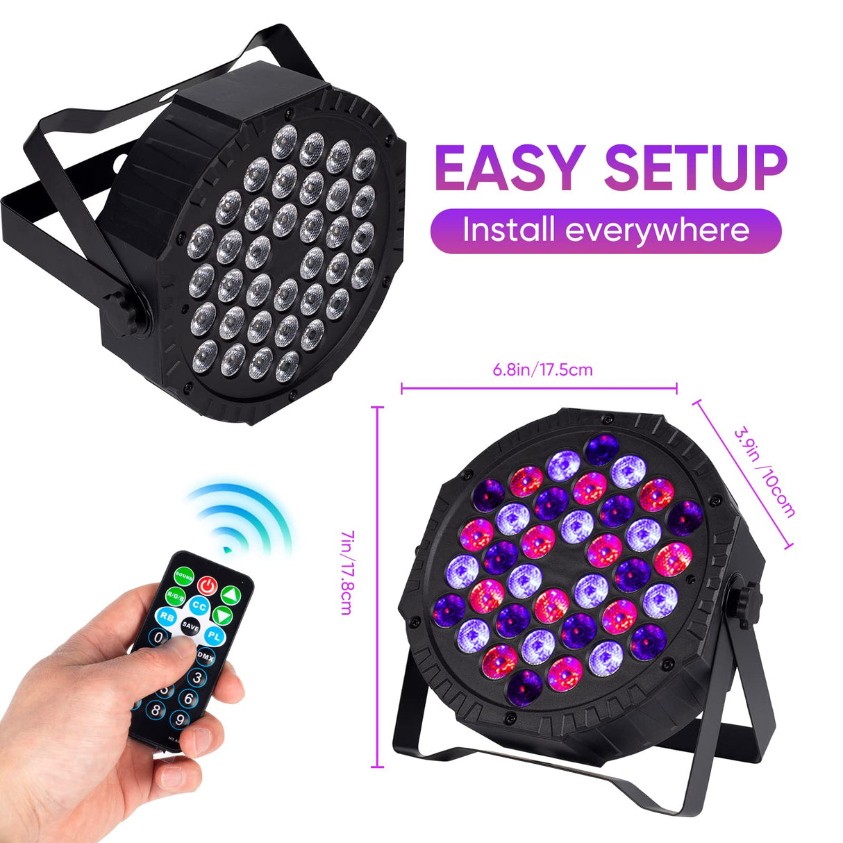 DJBoomy Stage Lights 36 DJ LED Par Light RGB Party Lights Uplights with Sound Activated Remote DMX Control for Disco Dance Wedding Club Christmas Birthday Music Party Stage Lighting