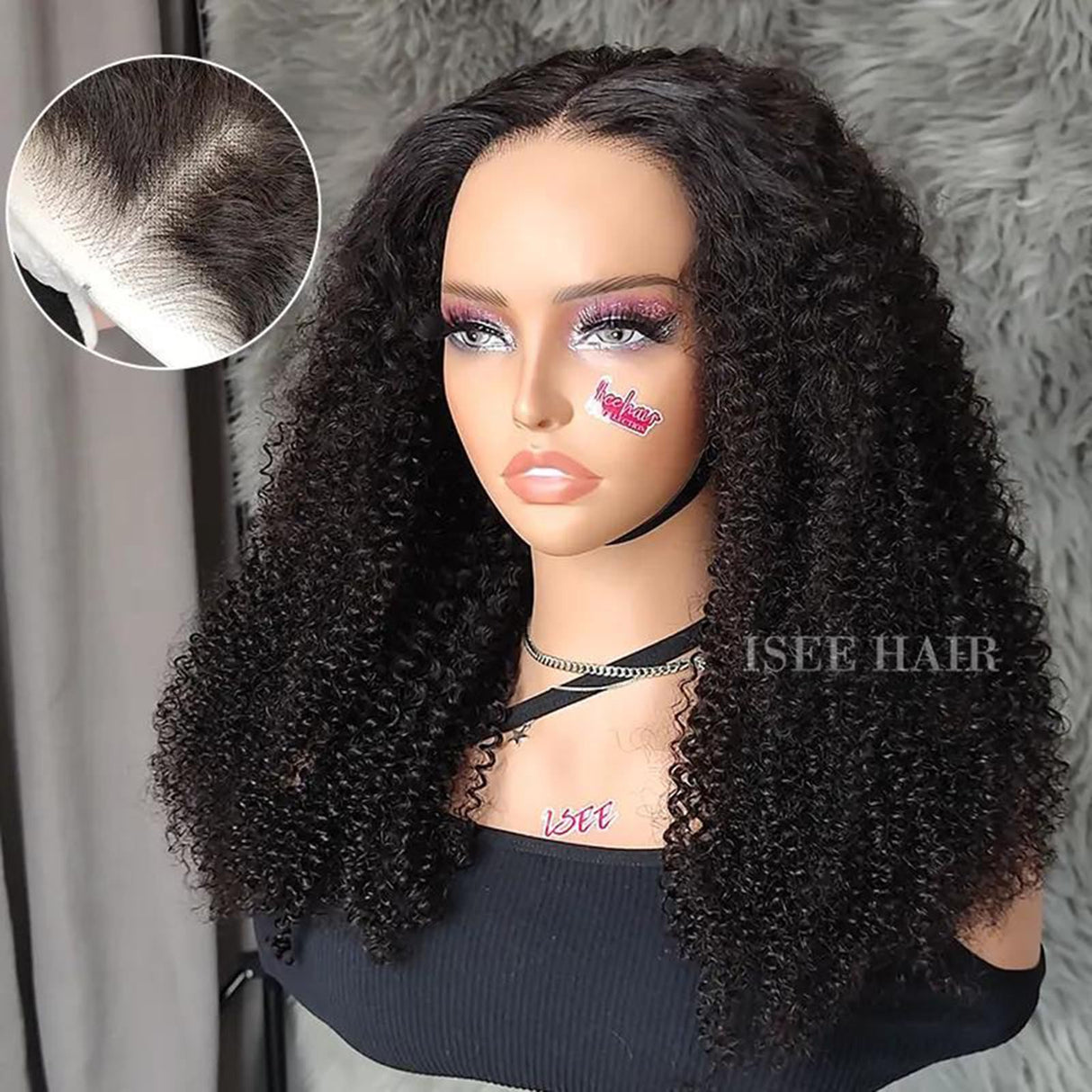 ISEE Wear and Go Glueless Wig Afro Kinky Curly Lace Front Wigs Human Hair 7x5 HD Lace Afro Curly for Women Lace Pre Cut Glueless Wigs Human Hair Pre Plucked 16 Inch