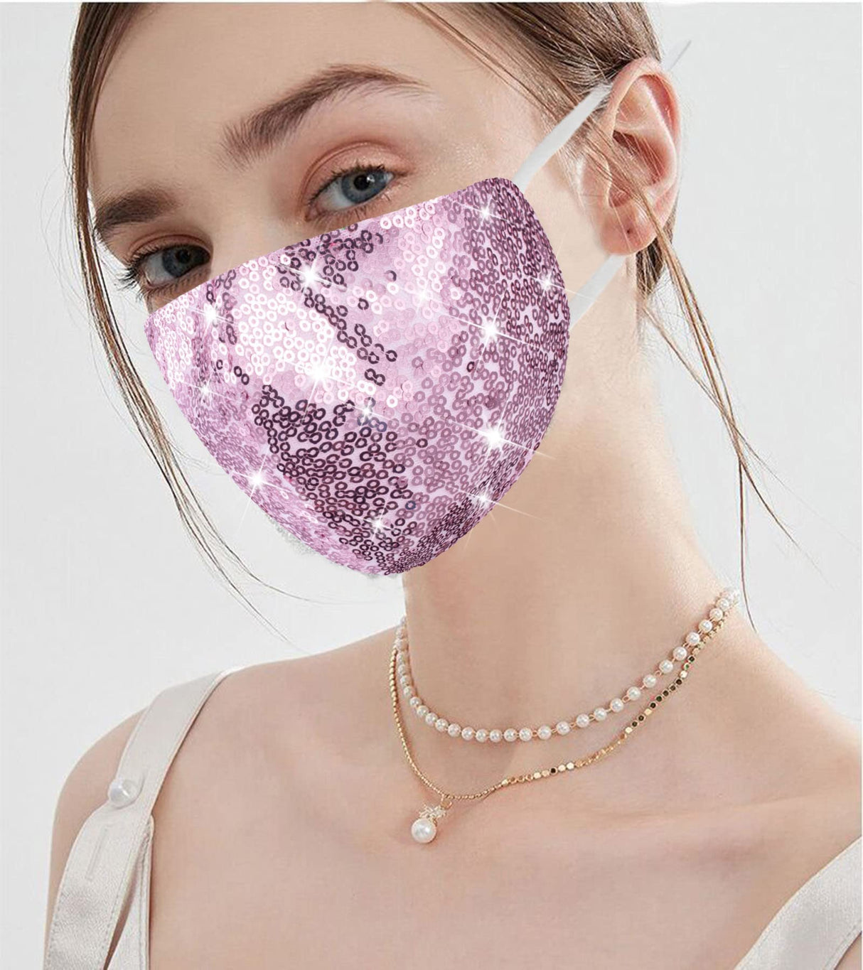 MLGDA Sparkly Sequin Face Cover Glitter Cotton Sequins Masc Masquerade Face Covering (B)