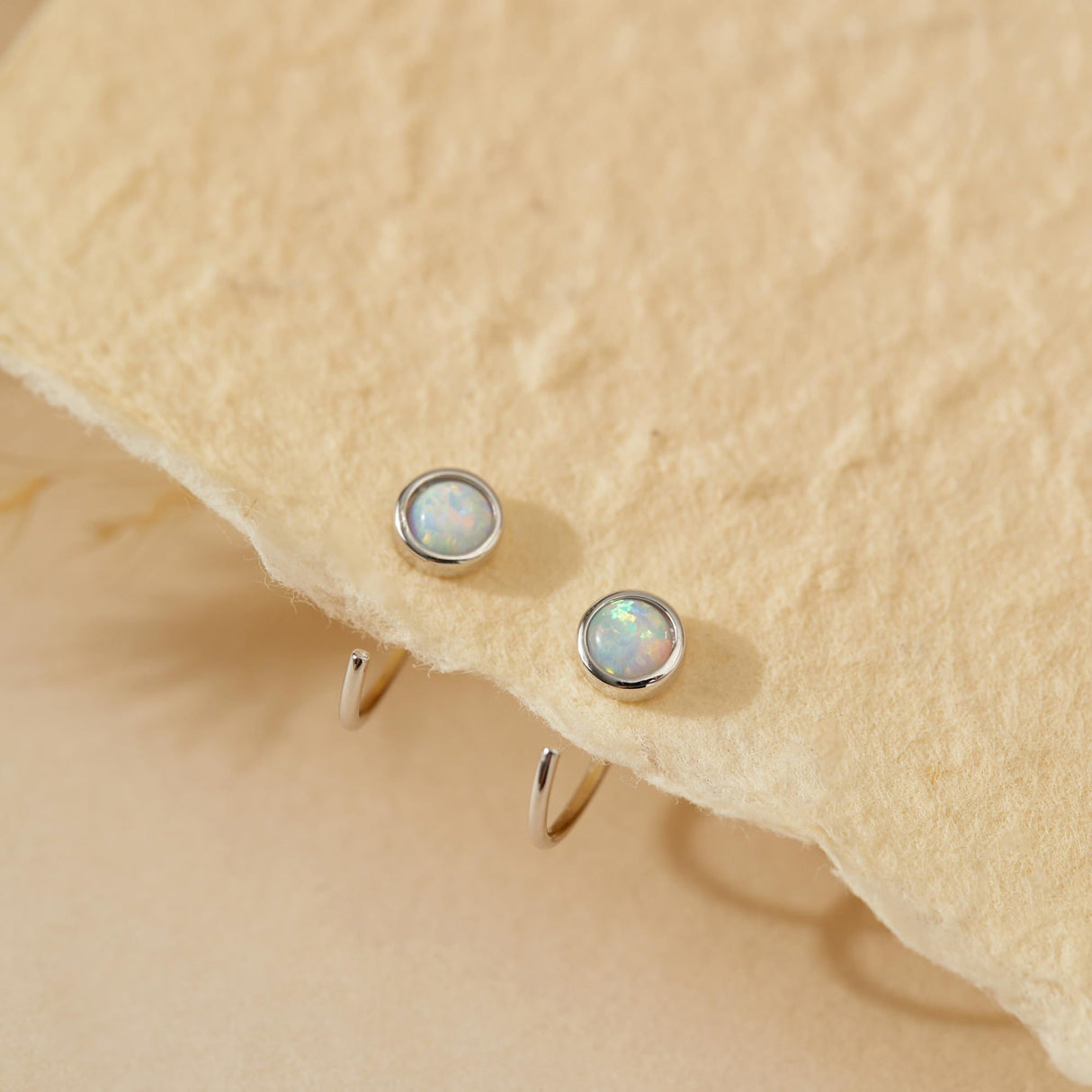 Huggie Hoop Earring 925 Sterling Silver Synthetic White Opal Earrings for Women Open Hoop & Half Hoop Earrings Tiny Hug Hoops