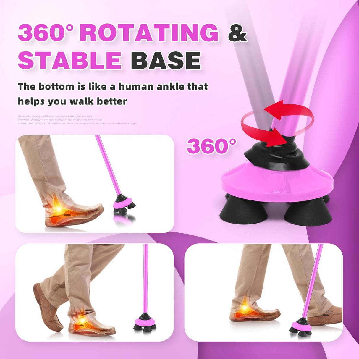 BeneCane Walking Cane for Men & Women Walking Stick for Seniors Folding Canes Quad Cane Adjustable Lightweight Sturdy Collapsible Heavy Duty with Soft TPR T-Handle and Travel Bag