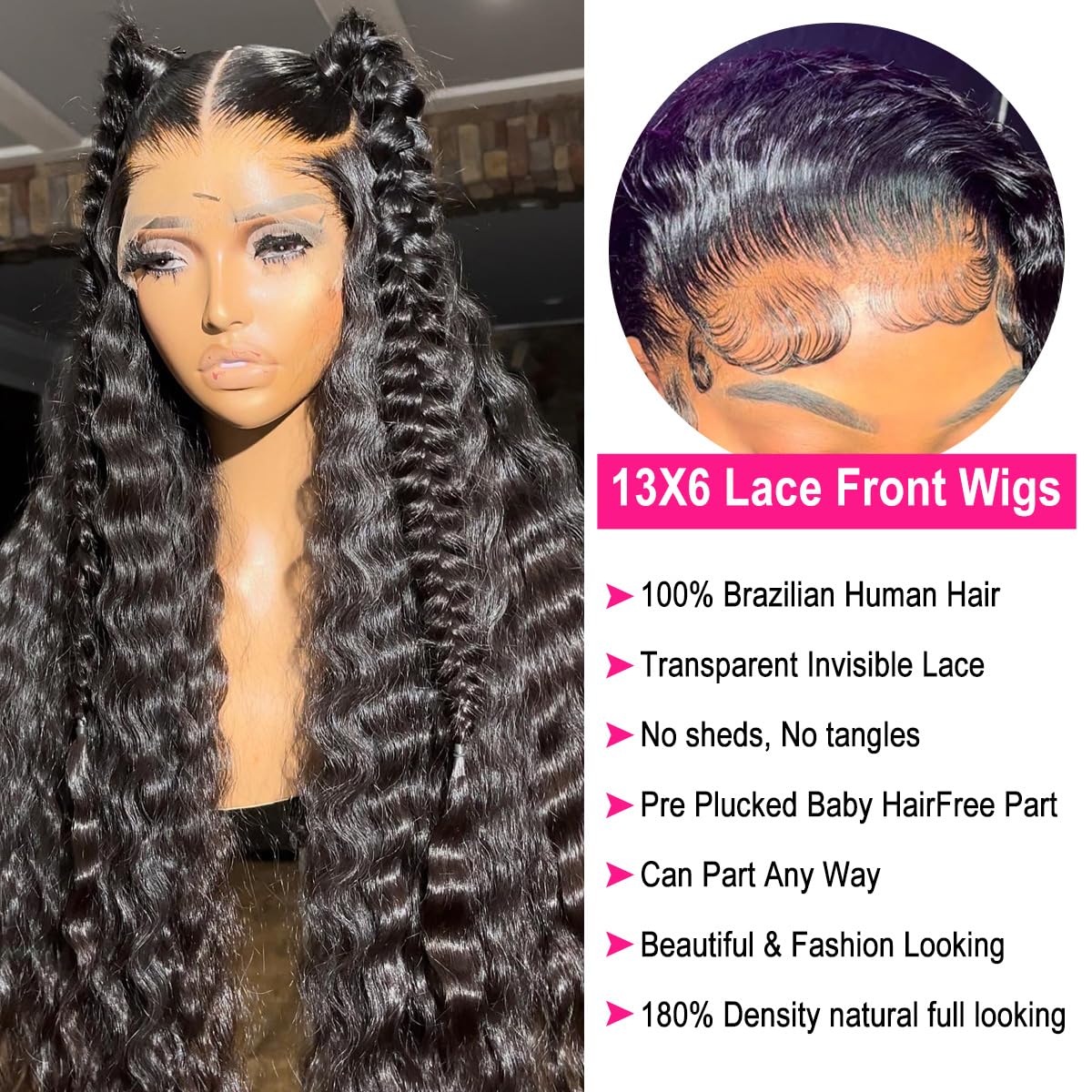 AskWish 30 Inch Lace Front Wig Human Hair 13x6 Lace Front Wigs Human Hair Pre Plucked 180% Density Deep Wave Lace Front Wigs Human Hair Transparent HD Lace Front Wigs for Black Women