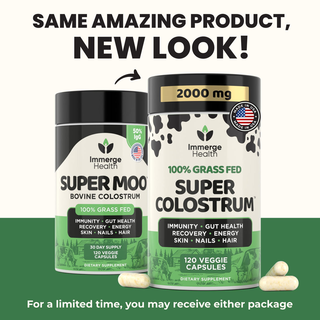 Super Colostrum Grass Fed Bovine Colostrum - 120 Capsules - Gut Health, Muscle Recovery, Energy, Hair, Skin & Immune Supplement | 50% IgG Cow Colostrum for Humans | Superfood, Gluten Free, Unflavored