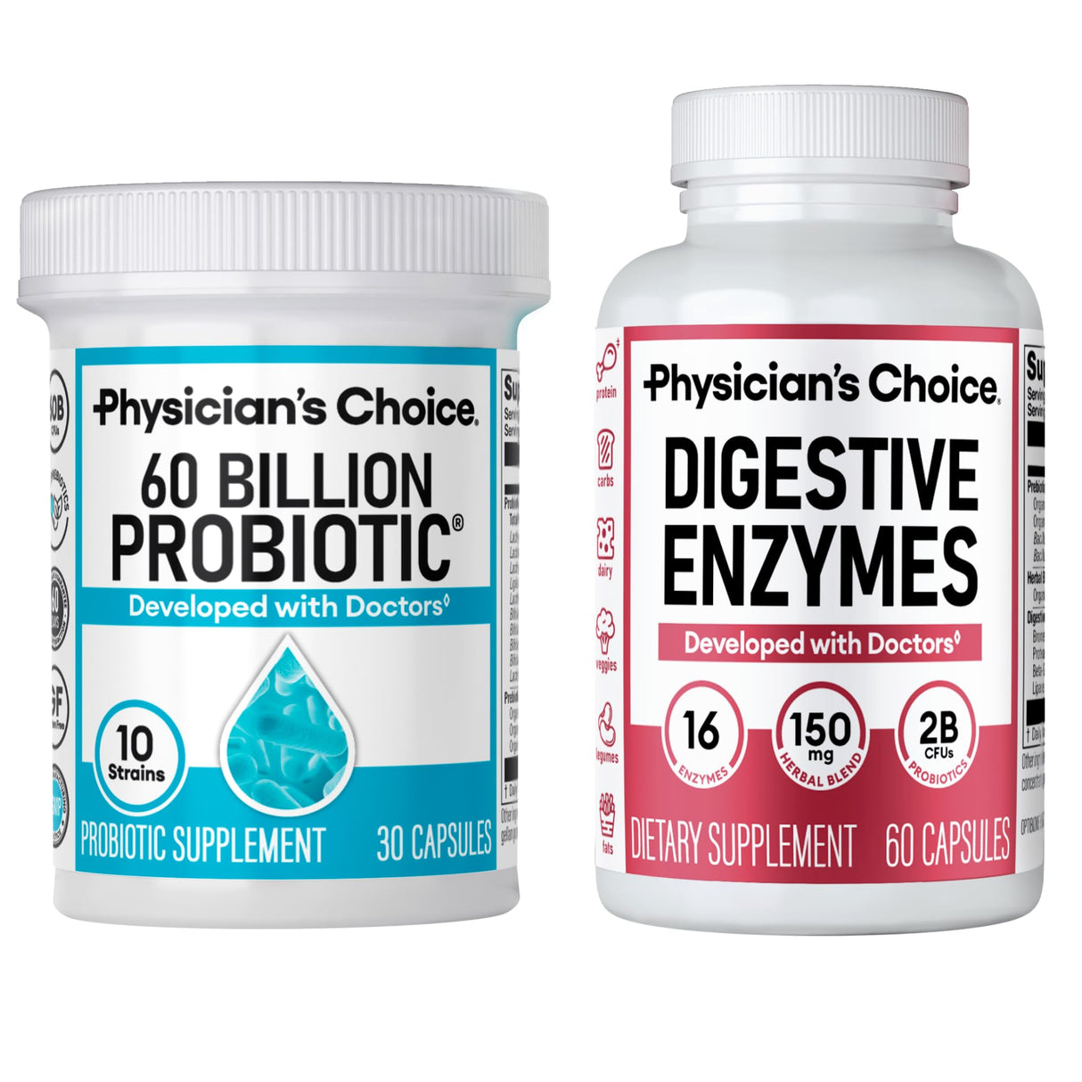 Physician's Choice Advanced Gut Health Bundle: Digestive Enzymes 60ct + 60 Billion Probiotics 30ct for Digestive, Gut, and Immune Health Supports Occasional Constipation, Diarrhea, Gas, and Bloating
