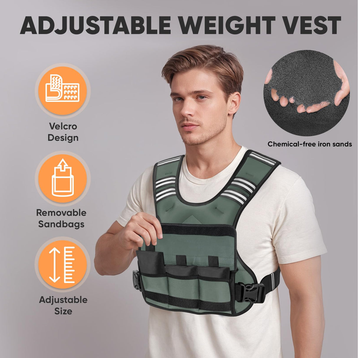 APEXUP Adjustable Weighted Vest, 4-10lb/12-18lb/20-32lb Vest with 6 Ironsand Weights and Large Pocket, Weight Vest for Men Women Strength Training, Running, Walking (4-10lb, Grey)